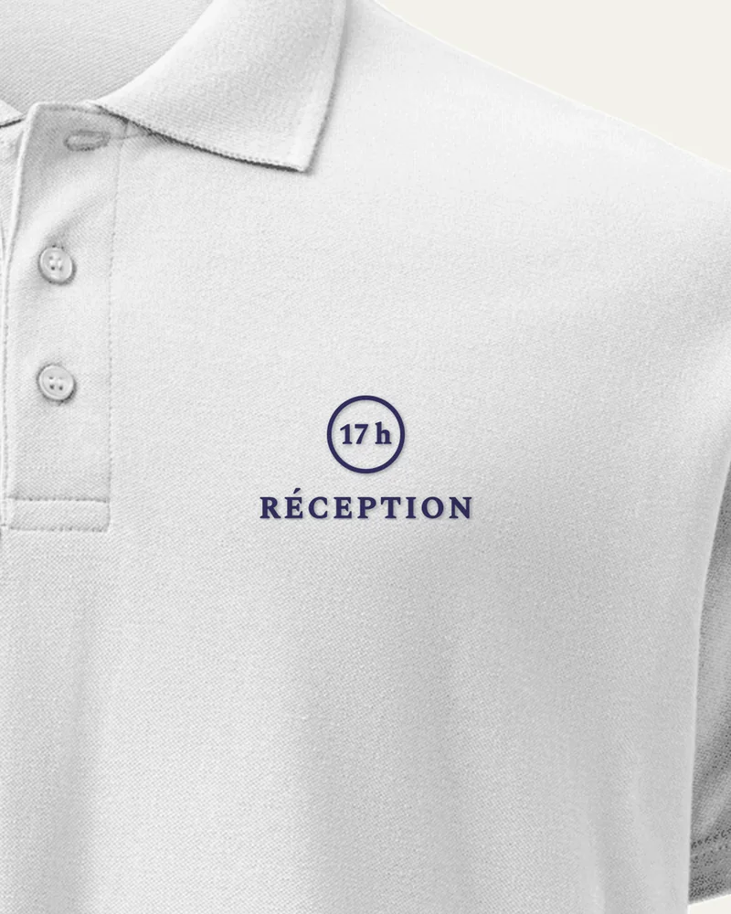Polo « Réception », Blanc, gros plan