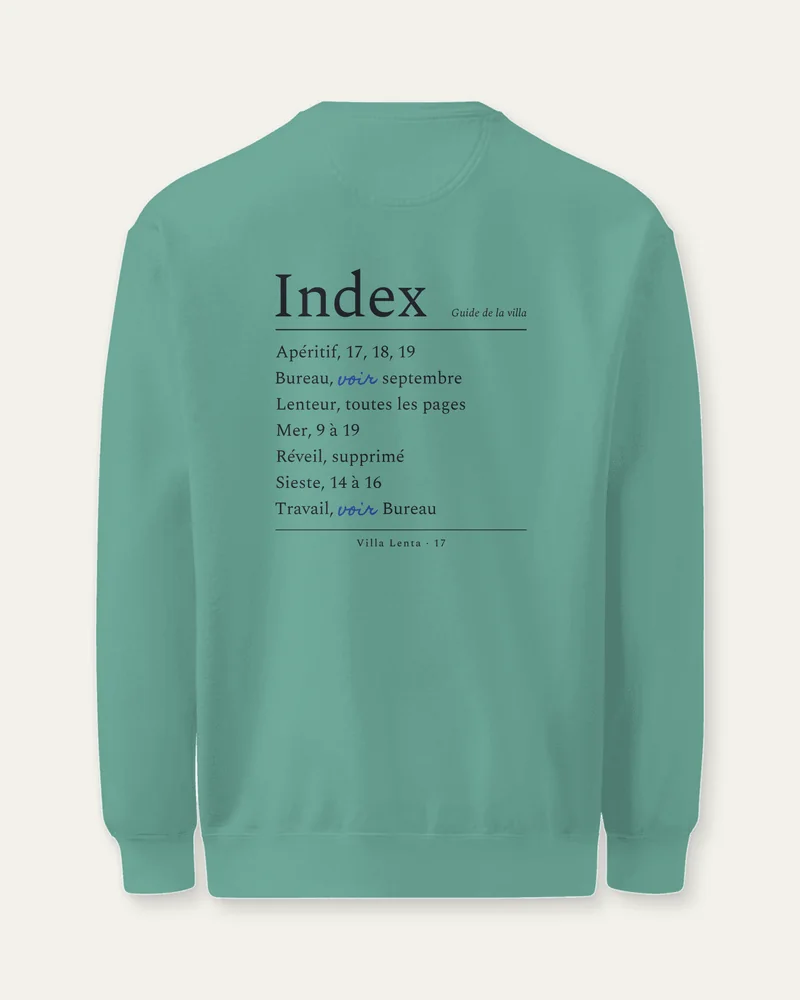 Sweat « Index », Écume, dos