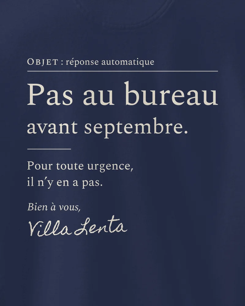 Sweat « Réponse automatique », Marine, gros plan